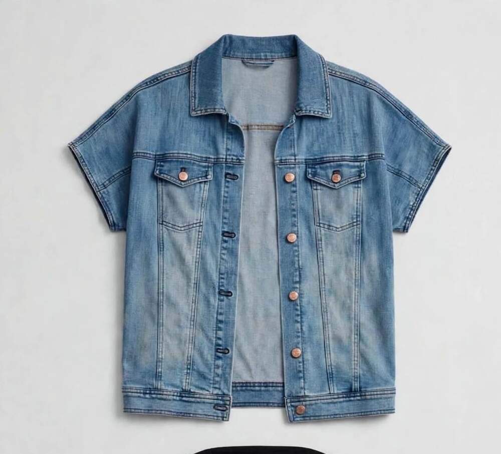 Chico’s Short Sleeve Denim Poncho Jacket Light Wash sz-sm/med side button